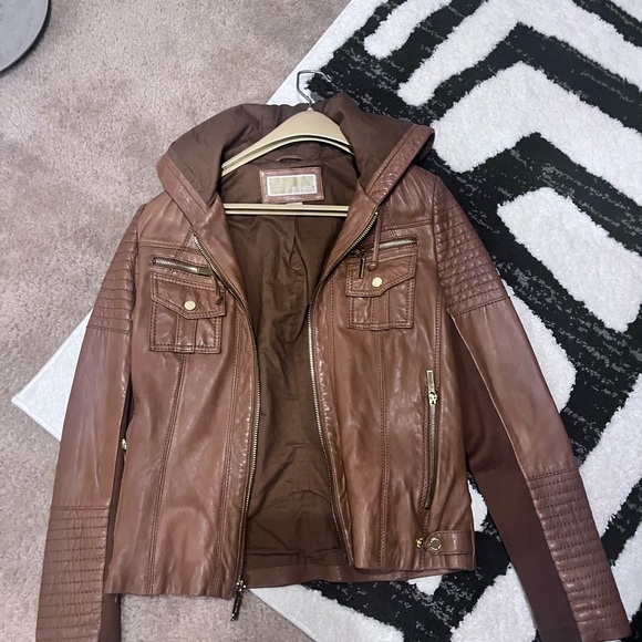 Michael Kors Quilted  Leather Jacket w/ hood - Picture 3 of 7